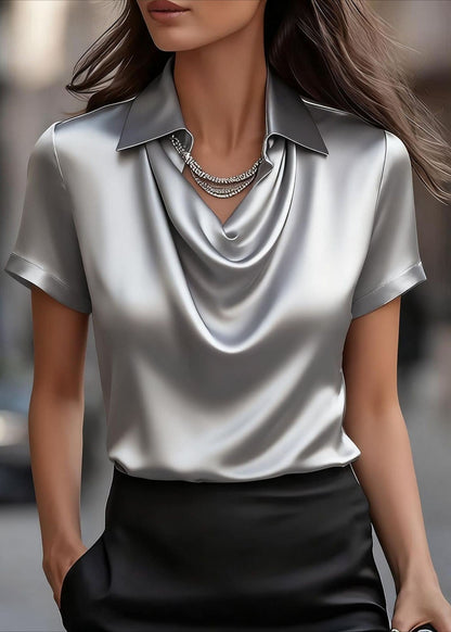 Chic Satin Boat-Neck Blouse by Elizabeth Ainsley