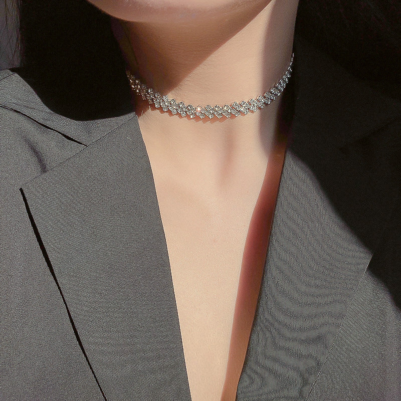 Silver Crystal Tennis Choker Necklace – Elegant Sparkling Statement Jewelry