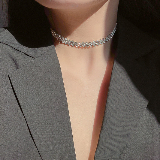 Silver Crystal Tennis Choker Necklace – Elegant Sparkling Statement Jewelry