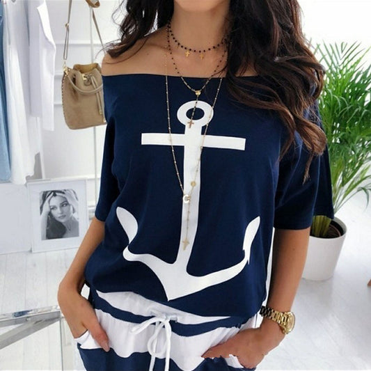 Nautical Anchor Off-Shoulder Top by Elizabeth Ainsley