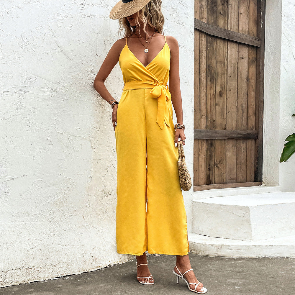 Vibrant Yellow Elizabeth Ainsley Self-Tie Jumpsuit