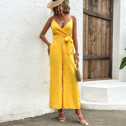 Vibrant Yellow Elizabeth Ainsley Self-Tie Jumpsuit