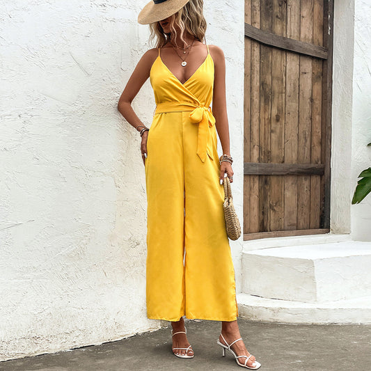 Vibrant Yellow Elizabeth Ainsley Self-Tie Jumpsuit