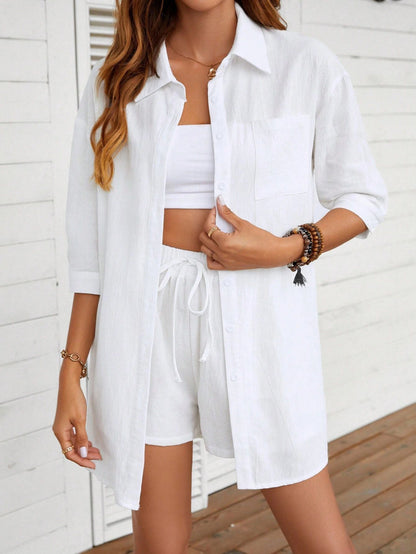 Chic Cotton Shirt Set Elizabeth Ainsley Casual Outfit