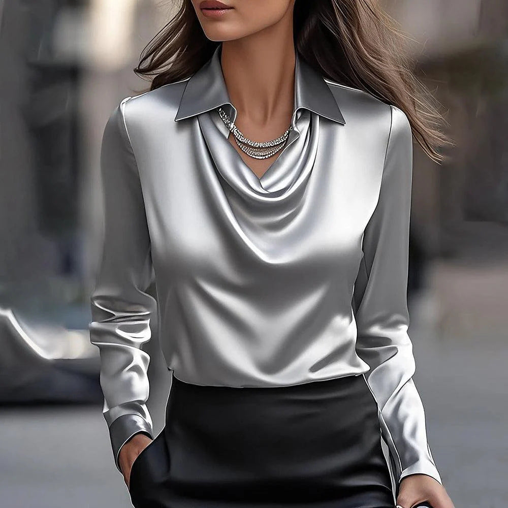 Elegant Satin Swing Collar Top by Elizabeth Ainsley