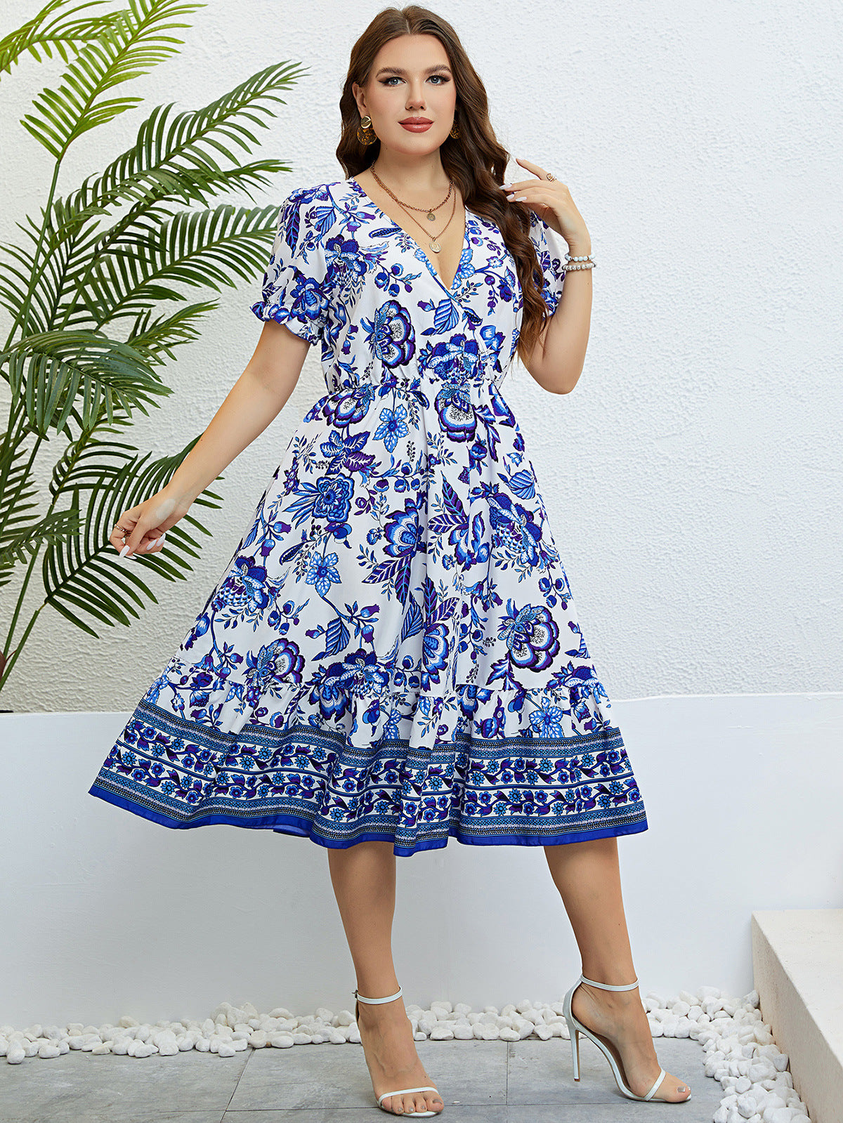 Floral V-Neck Midi Dress by Elizabeth Ainsley