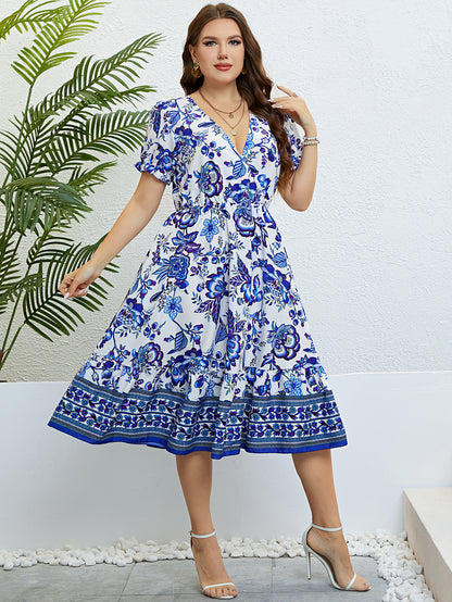 Floral V-Neck Midi Dress by Elizabeth Ainsley