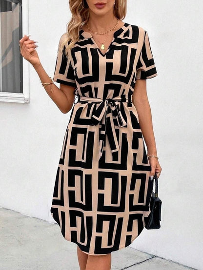 Chic Striped Elizabeth Ainsley V-Neck Midi Dress