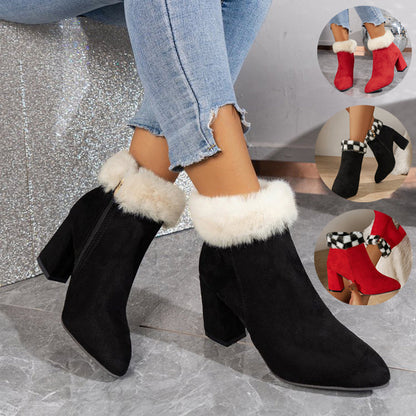 Elizabeth Ainsley Plush Ankle Boots - Square Heel Comfort