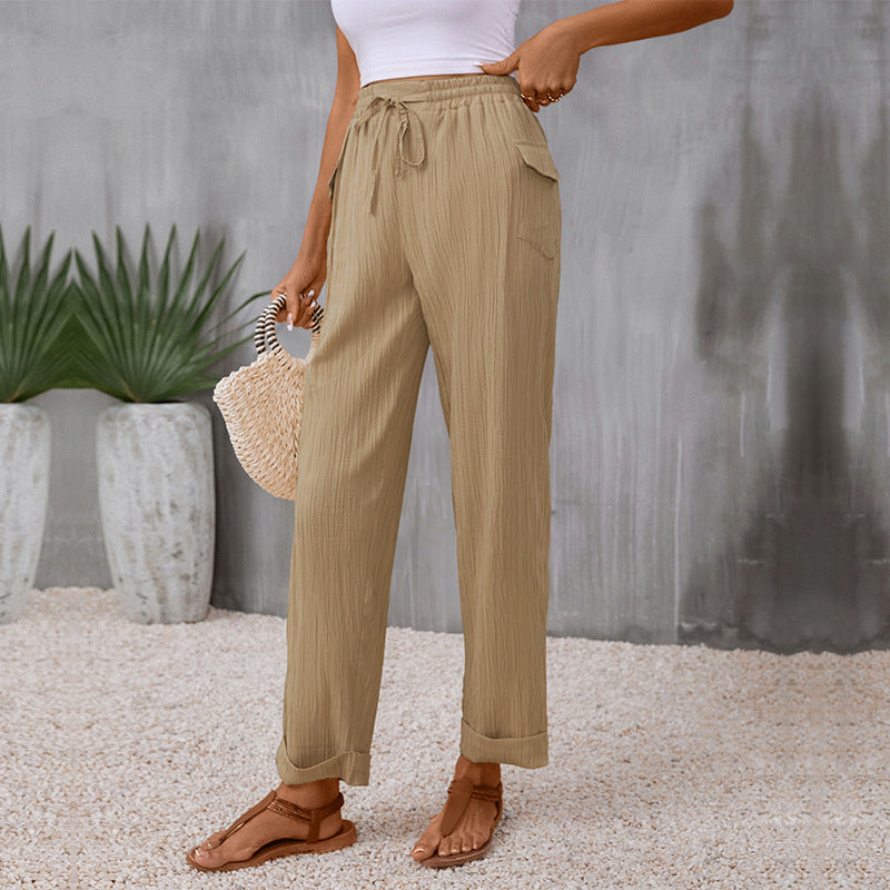 Pleated Khaki Straight Pants Elizabeth Ainsley
