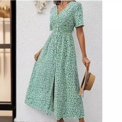 Elegant V-Neck Split Dress by Elizabeth Ainsley