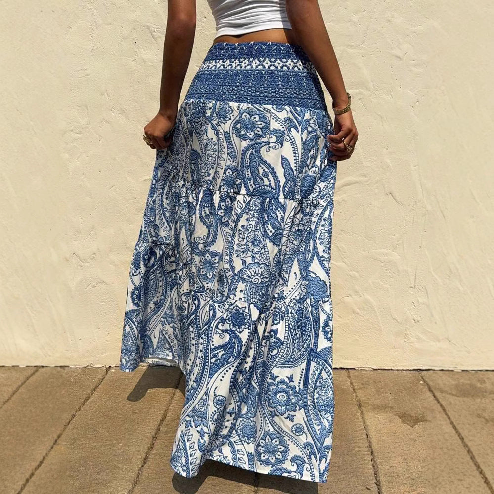 Bohemian Blue Print Elizabeth Ainsley Maxi Skirt
