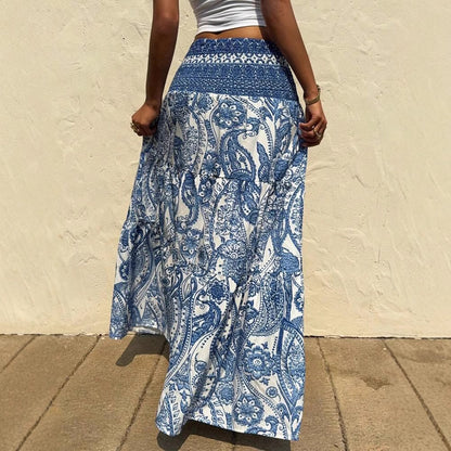 Bohemian Blue Print Elizabeth Ainsley Maxi Skirt