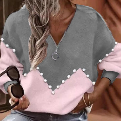 Chic Pearl Trim Elizabeth Ainsley Knitted Sweater Blouse
