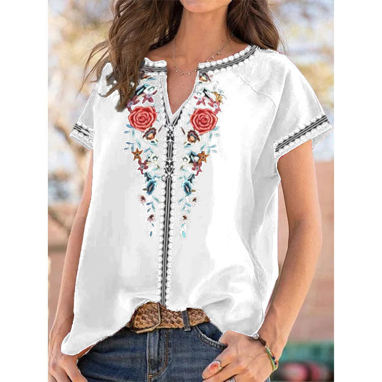 Ethnic Print Short Sleeve Top Elizabeth Ainsley