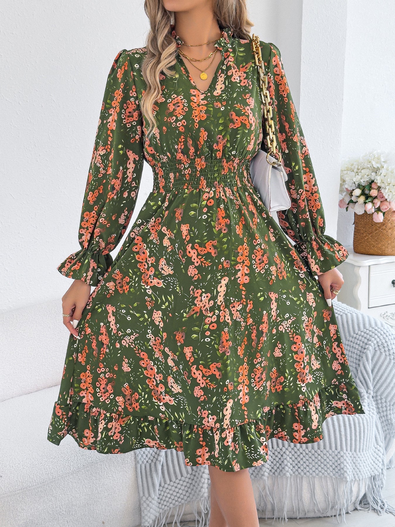 Floral Bell Sleeve Elizabeth Ainsley Midi Dress