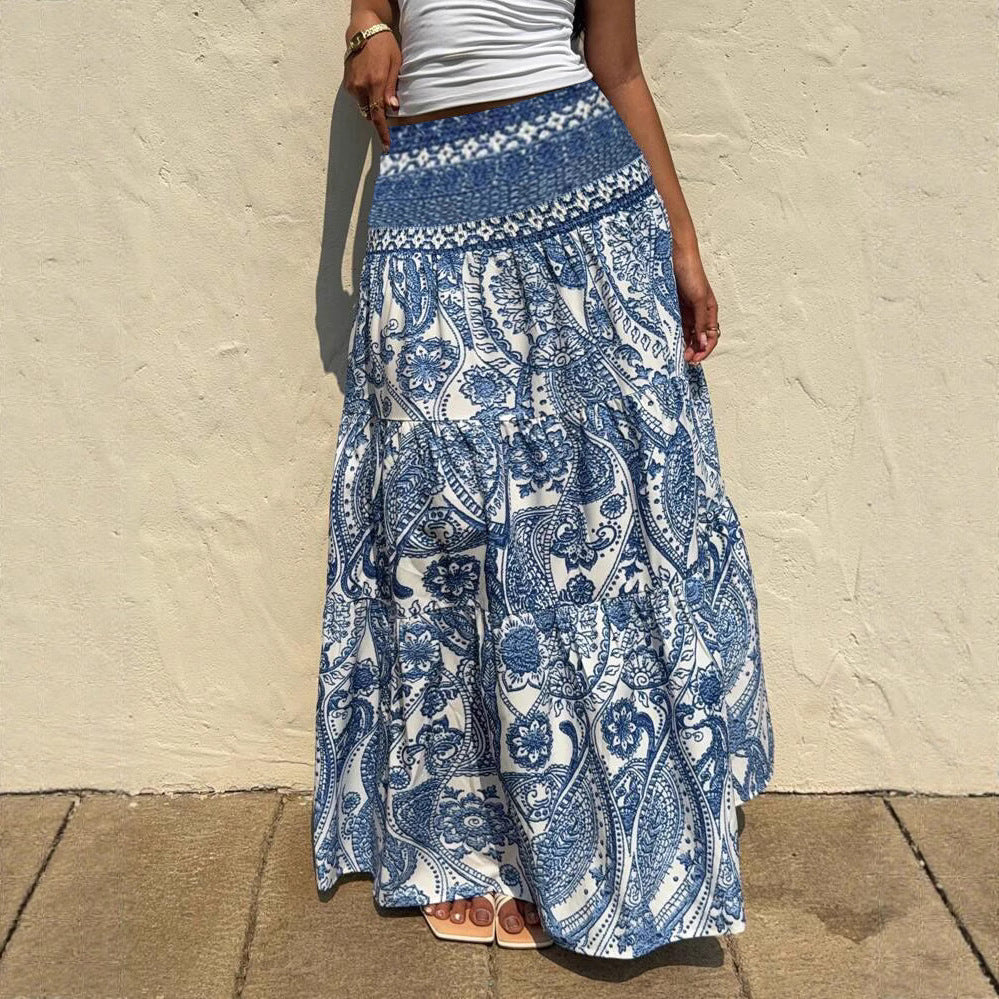 Bohemian Blue Print Elizabeth Ainsley Maxi Skirt