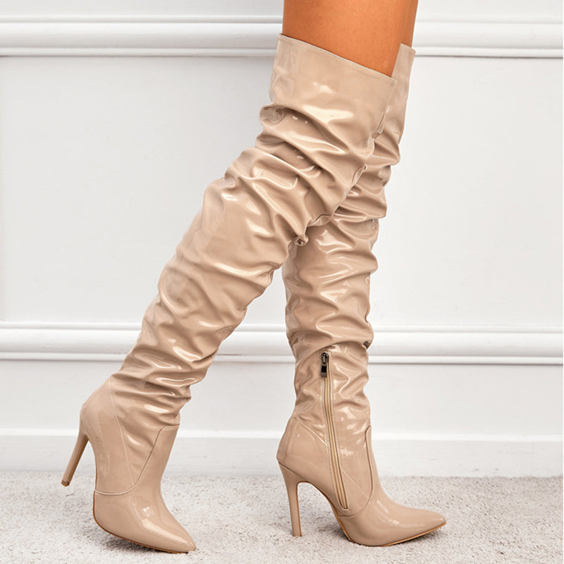 Melody | LuxeStride Orthopedic Patent Over-the-Knee Boots