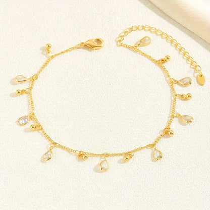 Water Drop Tassel Anklet with Zircon Charms