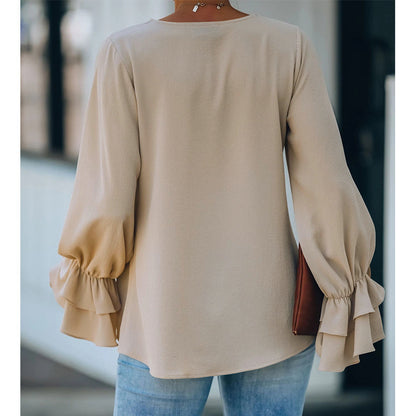 Elegant V-Neck Ruffle Sleeve Top by Elizabeth Ainsley