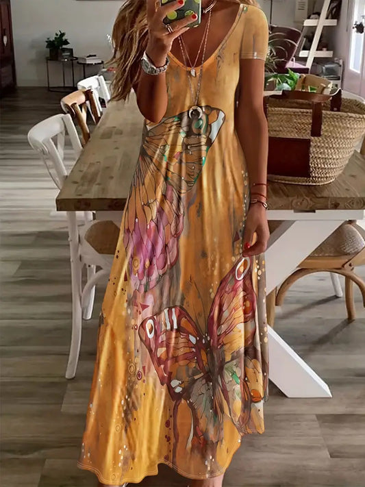 Bohemian Butterfly Print Elizabeth Ainsley Maxi Dress
