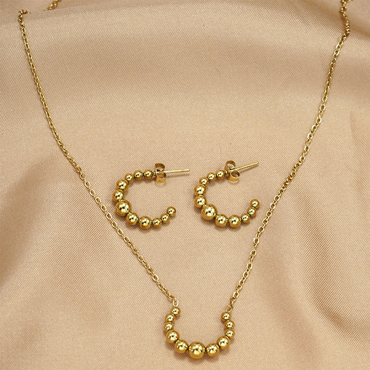Beaded Curve Necklace & Matching Hoop Stud Earrings