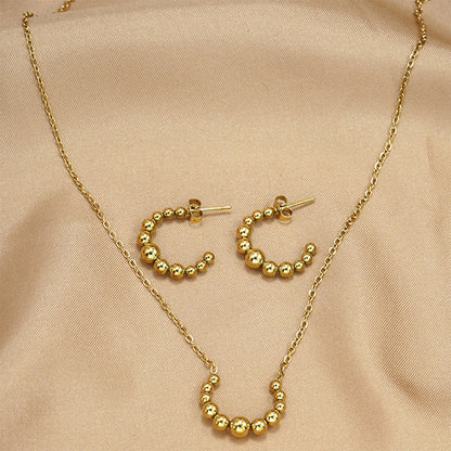 Beaded Curve Necklace & Matching Hoop Stud Earrings