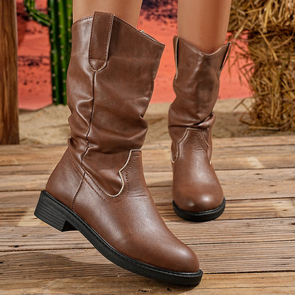 Elizabeth Ainsley Pleated Leather Boots - Midcalf Comfort