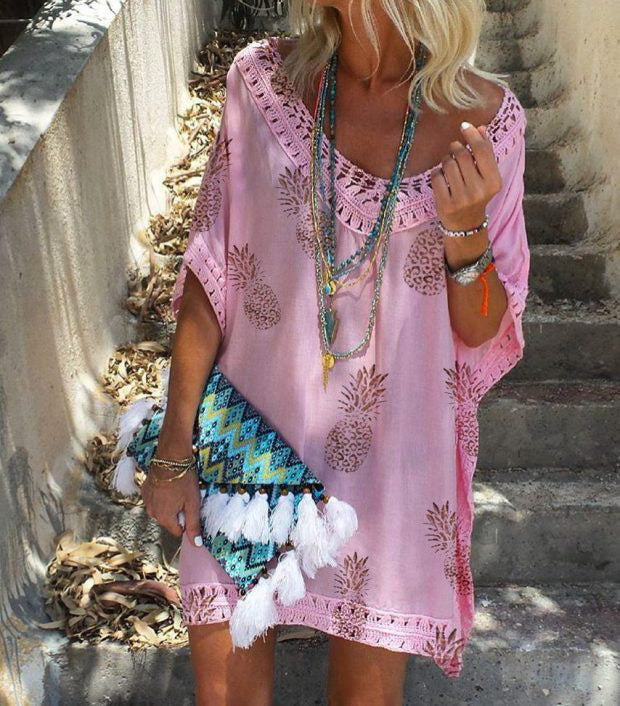 Chic Lace Print Dress Elizabeth Ainsley Summer V-Neck