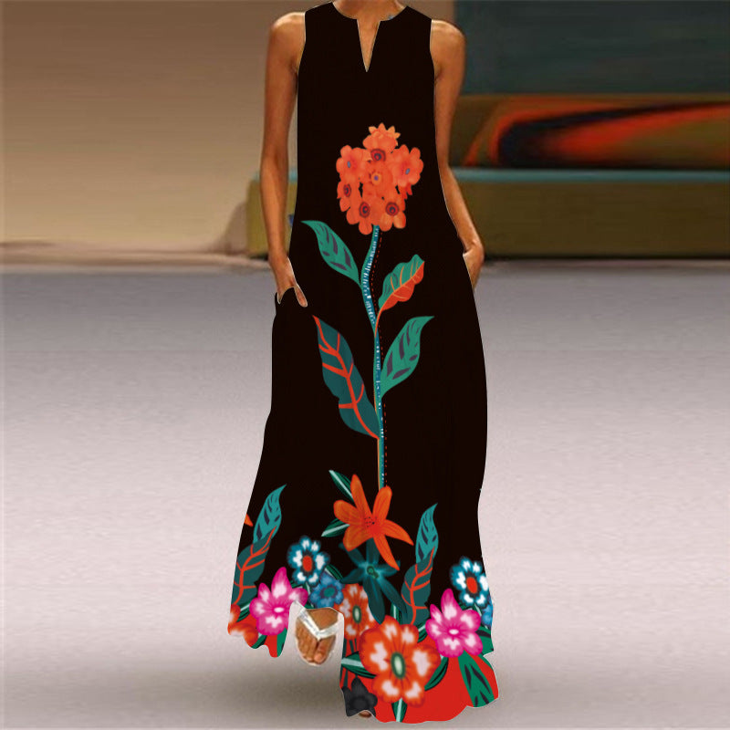 Vibrant Printed Maxi Dress Elizabeth Ainsley Sleeveless