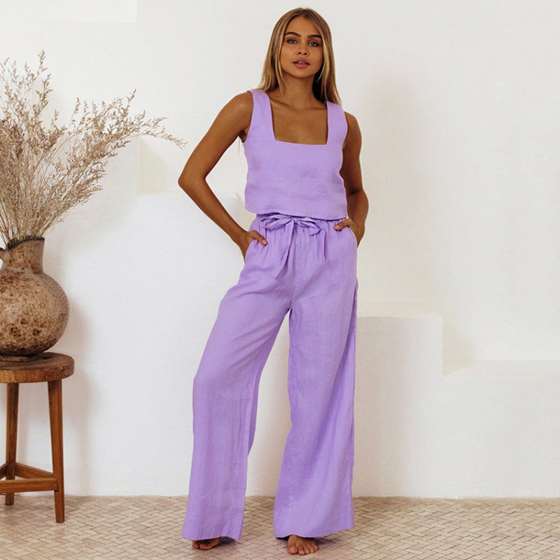 Relaxed Cotton Linen Vest Set by Elizabeth Ainsley