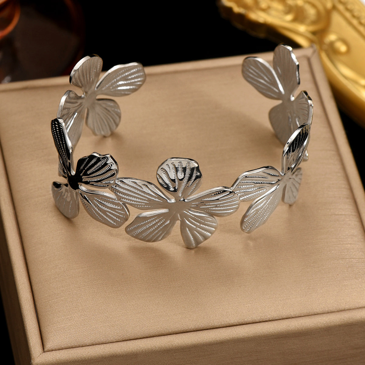 Floral Cuff Bracelet with Sculpted Petal Design