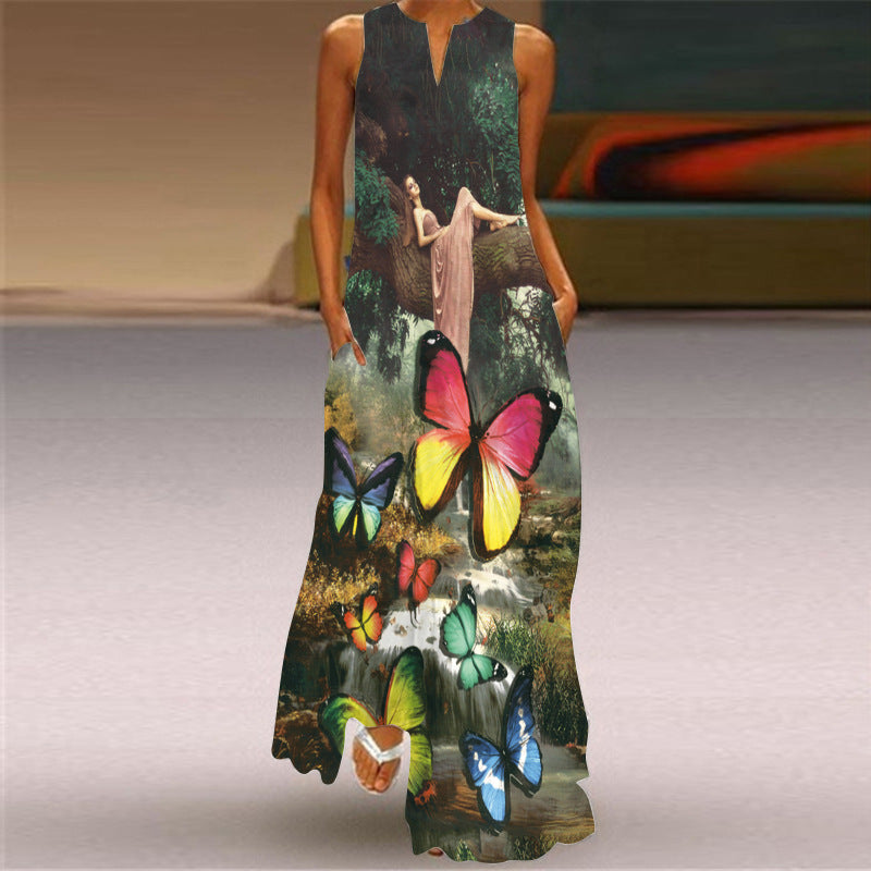 Retro Print Long Dress by Elizabeth Ainsley