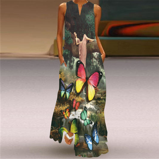 Retro Print Long Dress by Elizabeth Ainsley