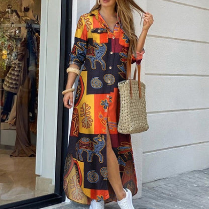 Vibrant Print Elizabeth Ainsley Shirt Dress