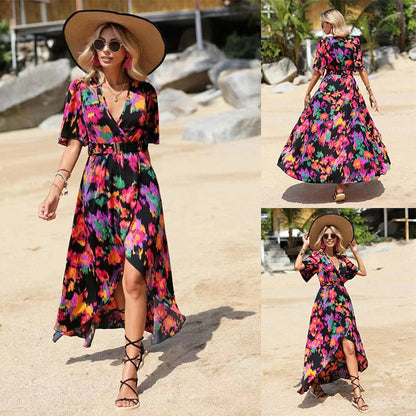 Vibrant Asymmetric V-Neck Dress by Elizabeth Ainsley