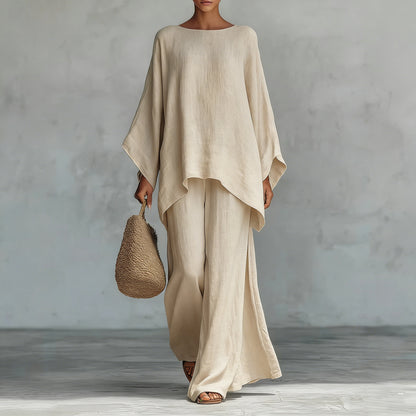 Womens Minimalist Relaxed-fit Top And Wide-leg Pants Set