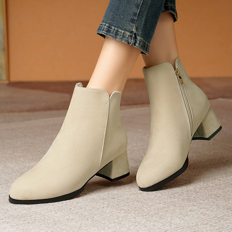 Elizabeth Ainsley Suede Boots - Pointed Toe, Side Zipper