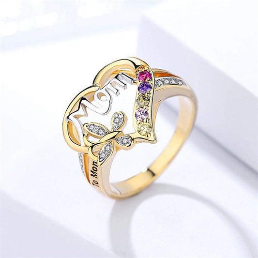 Personalized Heart Name Ring with Butterfly Accents