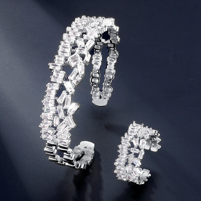 Two-Piece Rose Gold Zircon Bracelet & Ring Set