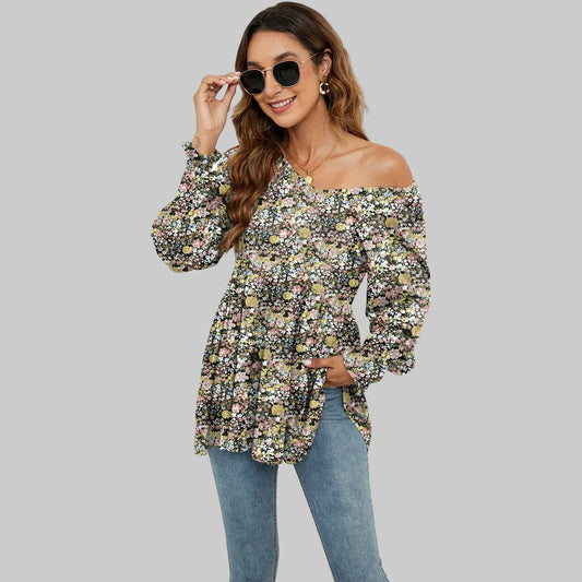 Floral Puff Sleeve V-Neck Top by Elizabeth Ainsley