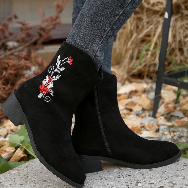 Elizabeth Ainsley Mid-Calf Boots - Embroidered Comfort