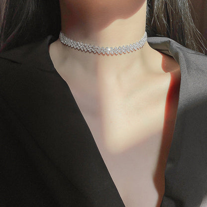 Silver Crystal Tennis Choker Necklace – Elegant Sparkling Statement Jewelry