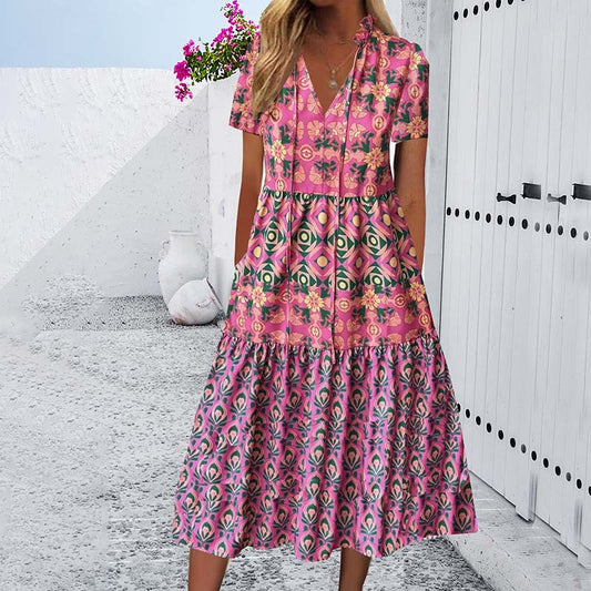 Vibrant Printed Elizabeth Ainsley Summer Midi Dress
