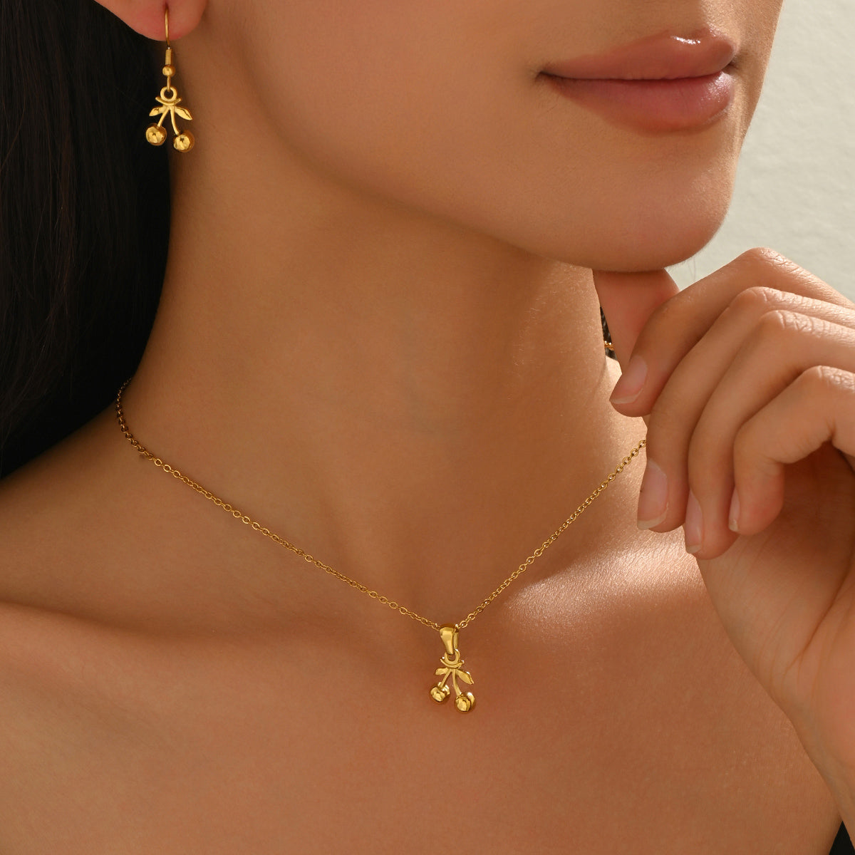 Cherry Pendant Necklace & Matching Drop Earrings