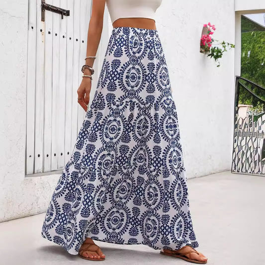 Blue Porcelain Print Elizabeth Ainsley Swing Skirt
