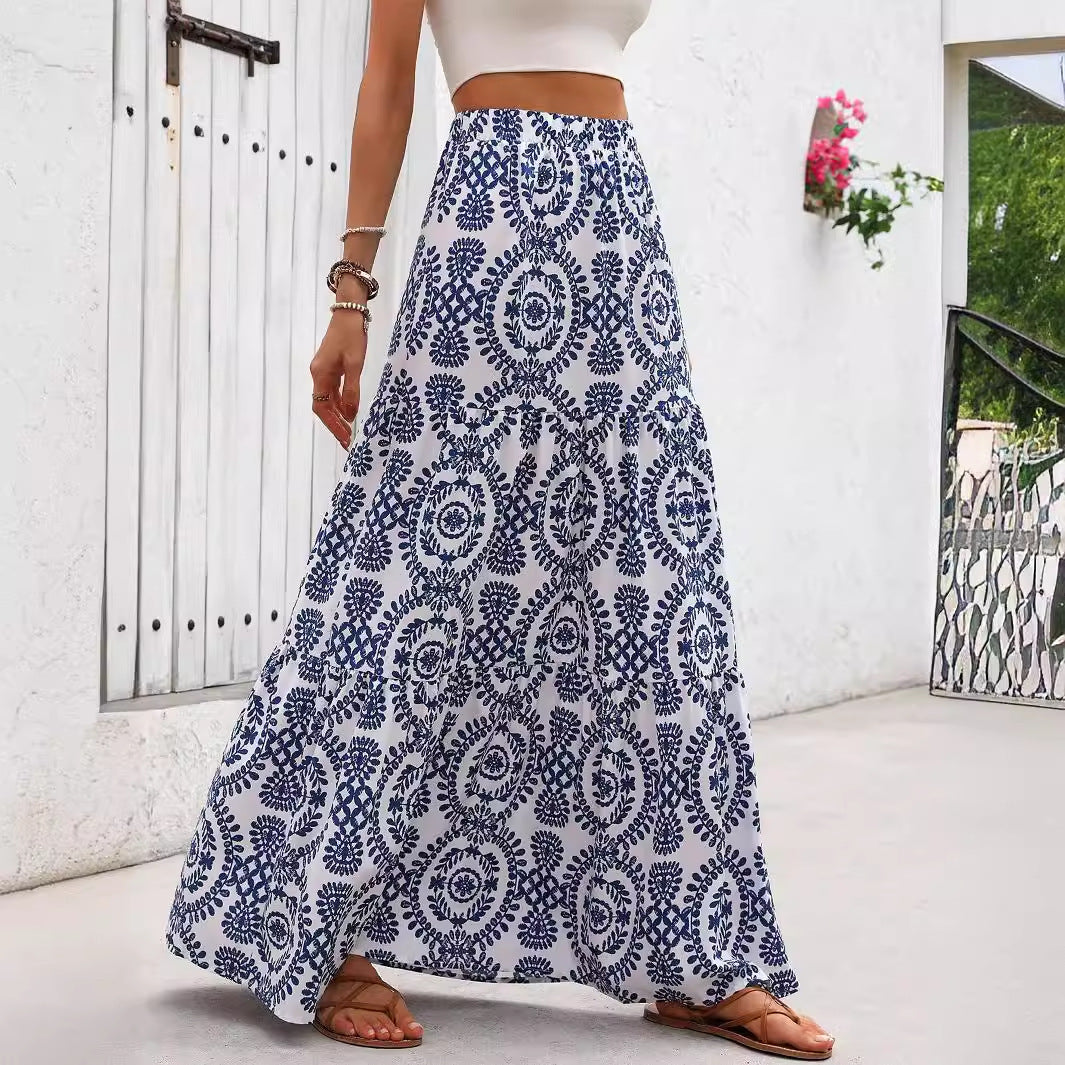 Blue Porcelain Print Elizabeth Ainsley Swing Skirt