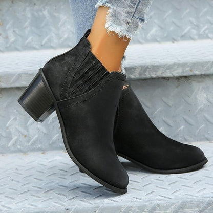 Elizabeth Ainsley Ankle Boots - Thick Heel Slip-On Comfort