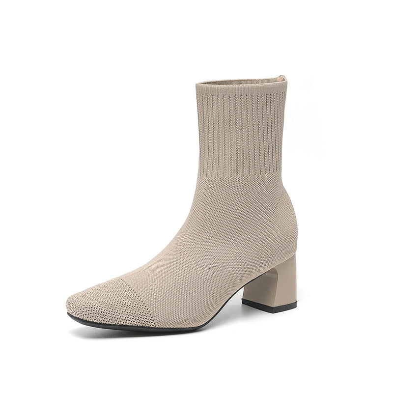 Mary | Classic Knit Block-Heel Orthopedic Sock Boots