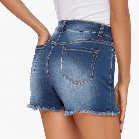 High Waist Slim Fit Denim Shorts by Elizabeth Ainsley